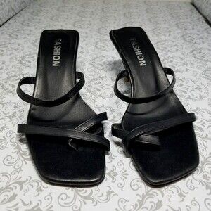 Black 2" heel Sandel by FASHION